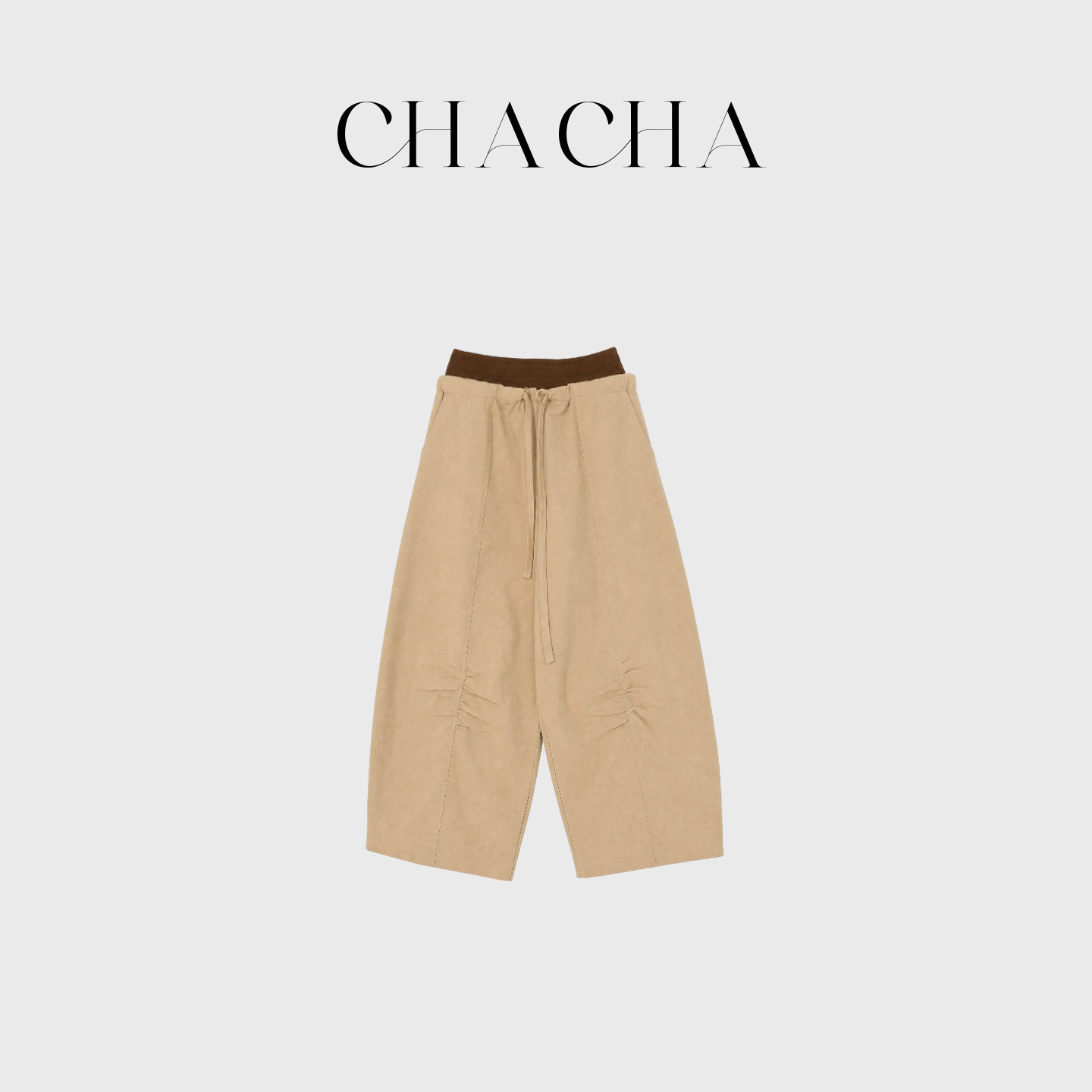 CHACHA【舒适韵律】休闲舒适百搭卡其拼咖色腰头裤