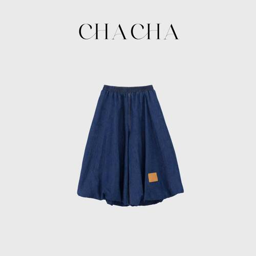 CHACHA【蓝色花苞】休闲时尚百搭牛仔蓝花苞裤-