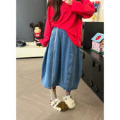 休闲时尚 CHACHA 超重磅两穿花苞牛仔气球裙 百搭牛仔半裙