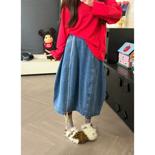 CHACHA【超重磅两穿花苞牛仔气球裙】休闲时尚百搭牛仔半裙