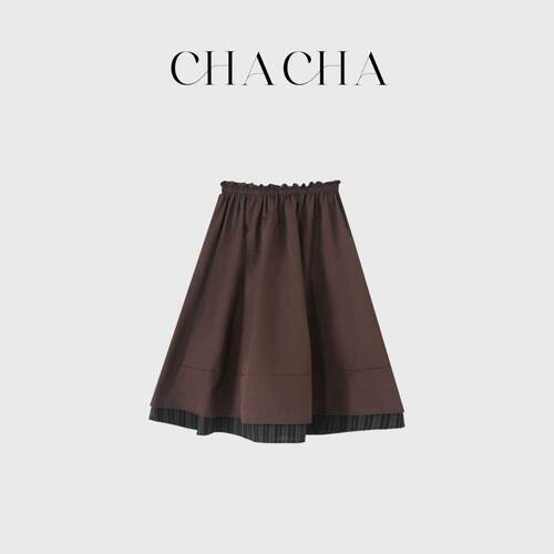 CHACHA【晚风暮影】休闲时尚百搭可可色半裙