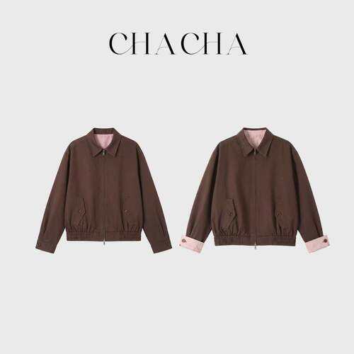 CHACHA【栗色闲风】休闲时尚百搭咖色拼粉撞色夹克