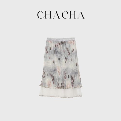 CHACHA【蝶舞翩翩】休闲时尚百搭褶皱不规则半裙