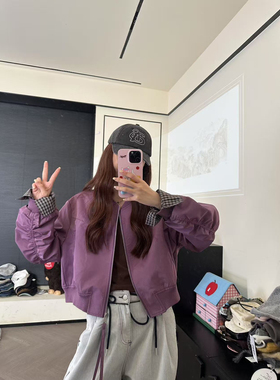 CHACHA【葡萄】2025新款复古松弛慵懒感夹克春设计感显示外套女