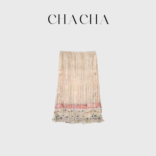 CHACHA【自在出街】休闲时尚百搭印花褶皱半裙