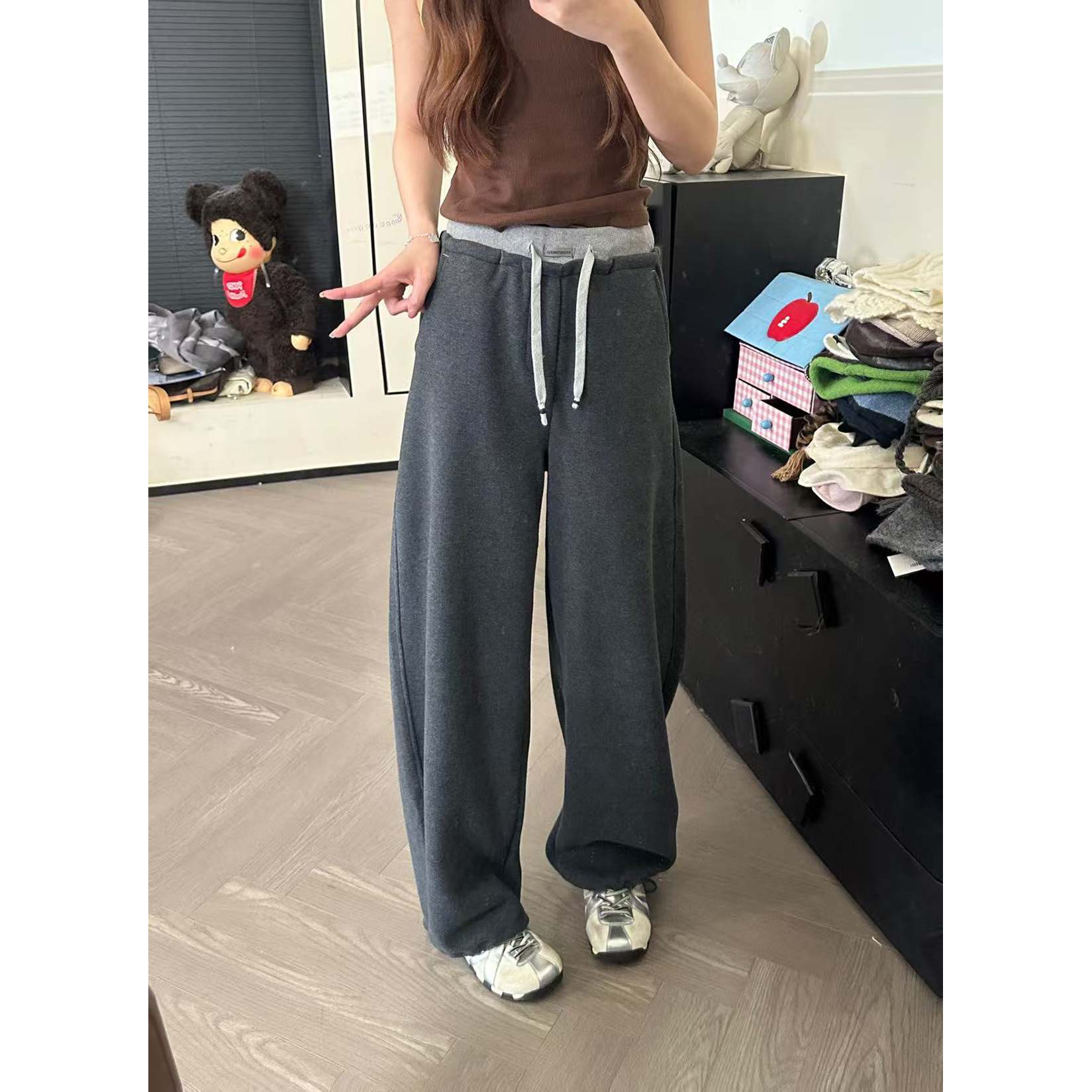 CHACHA【晚秋】休闲时尚百搭拼接腰头设计休闲裤