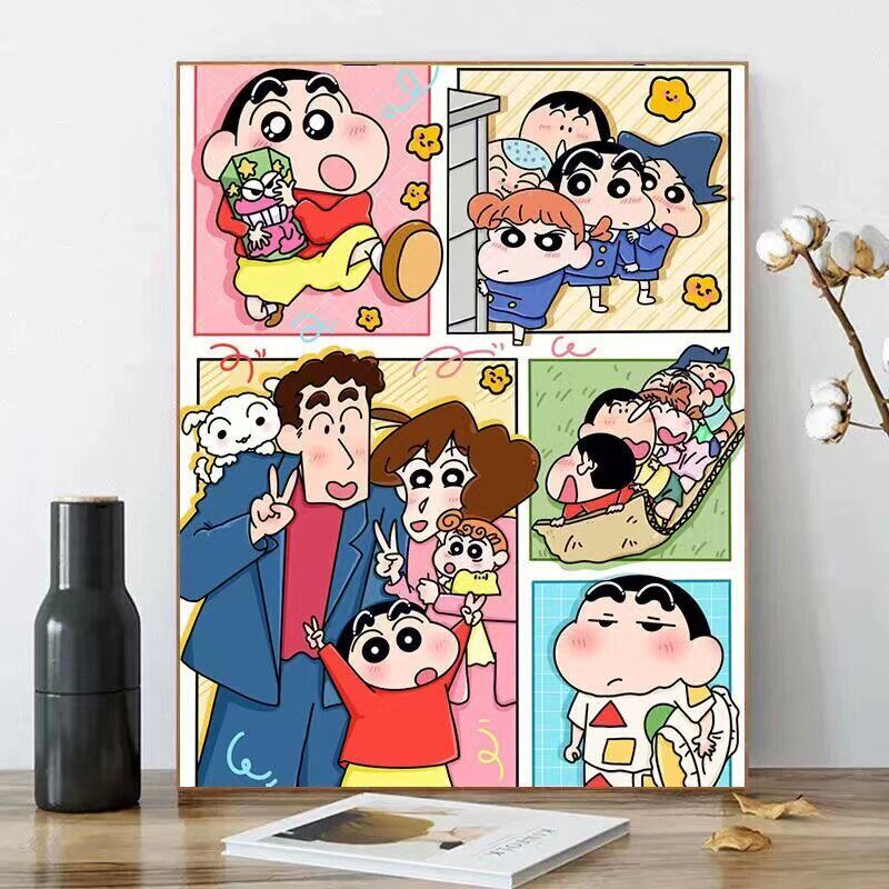 新款5d钻石画蜡笔小新一家手工卧室卡通动漫钻石儿童贴画贴钻带框