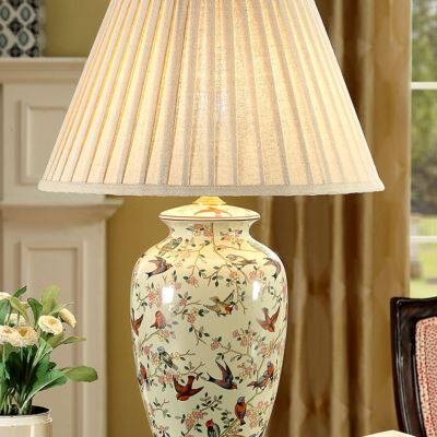 圣玛帝诺美式乡村陶瓷台灯欧式花鸟卧室书房酒店美式复古创意灯