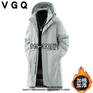 VGQ男士中长款防风连帽棉袄子冬季加肥加大保暖棉衣加厚百搭外套