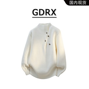 GDRX欧美半高领男生针织毛衣2025秋冬季打底衫小众高级感轻奢上衣