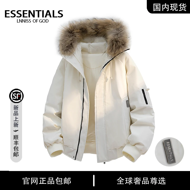 ESSENTIALS LNNISS 美式百搭冬季毛领保暖男款鸭绒羽绒服连帽外套