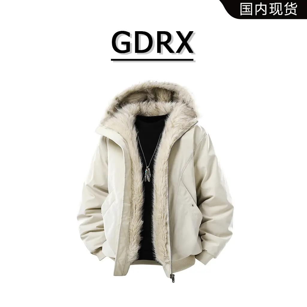 GDRX美式连帽潮流棉衣男士秋冬轻奢百搭加绒保暖外套高级感男装