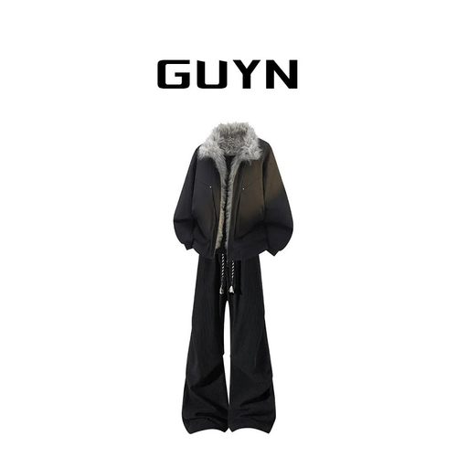 品牌正品现货】GUYN复古美式加绒棉衣男士冬季新款休闲百搭两件套