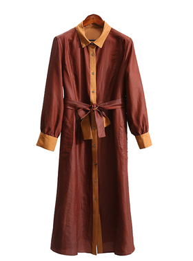 红云纱龟裂纹两面穿系带气质通勤中长桑蚕丝外套68053