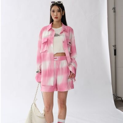 甜酷多巴胺粉白扎染松弛感慵懒风显瘦开衫外搭长袖上衣842510