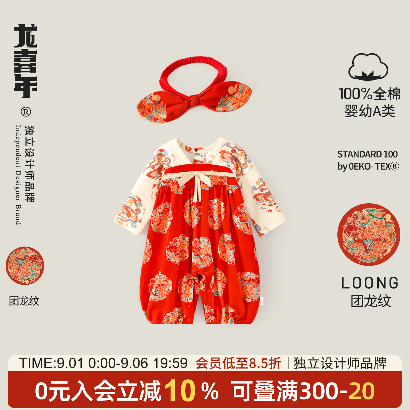 龙喜年纯棉满月周岁女宝礼服连体图片
