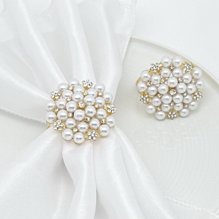 酒店珍珠餐扣餐桌装饰口布圈金色餐巾扣装饰摆件婚礼口布扣