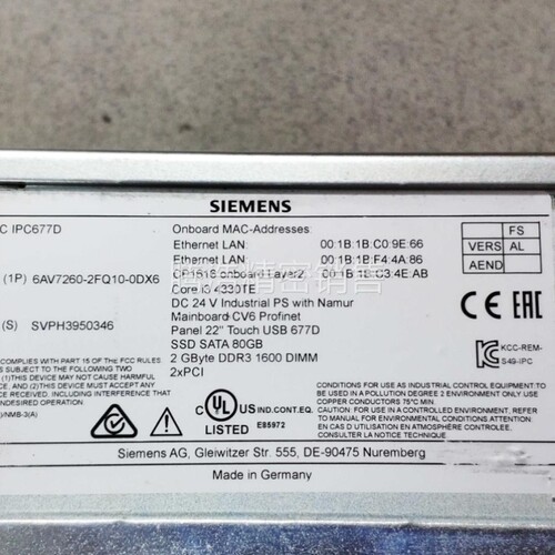 【议价】6AV7260-2FQ10-0DX6 SIMATIC IPC 677D 工控机 议价