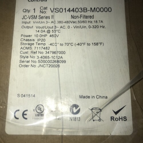 【议价】Johnson controls伟肯变频器VS014403B-M0000/460V 询价