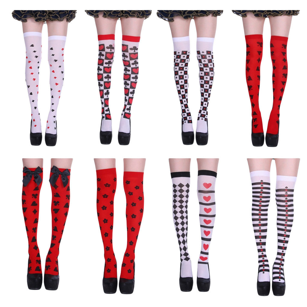 Halloween Poker Printed Over‑knee Socks 万圣节扑克印花长袜