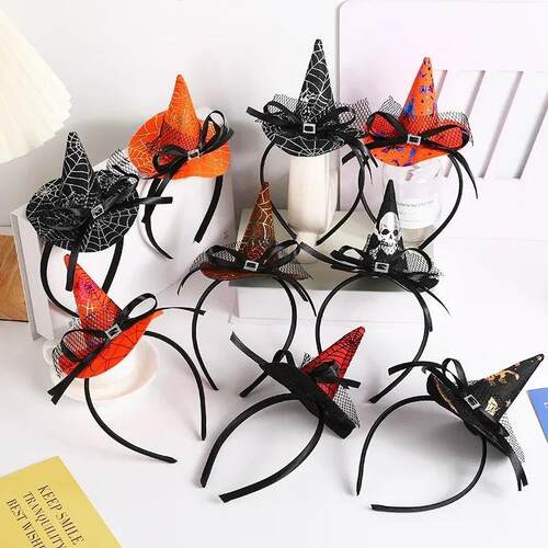 Halloween Witch Hat Headband Pumpkin Skull Spider Web Head