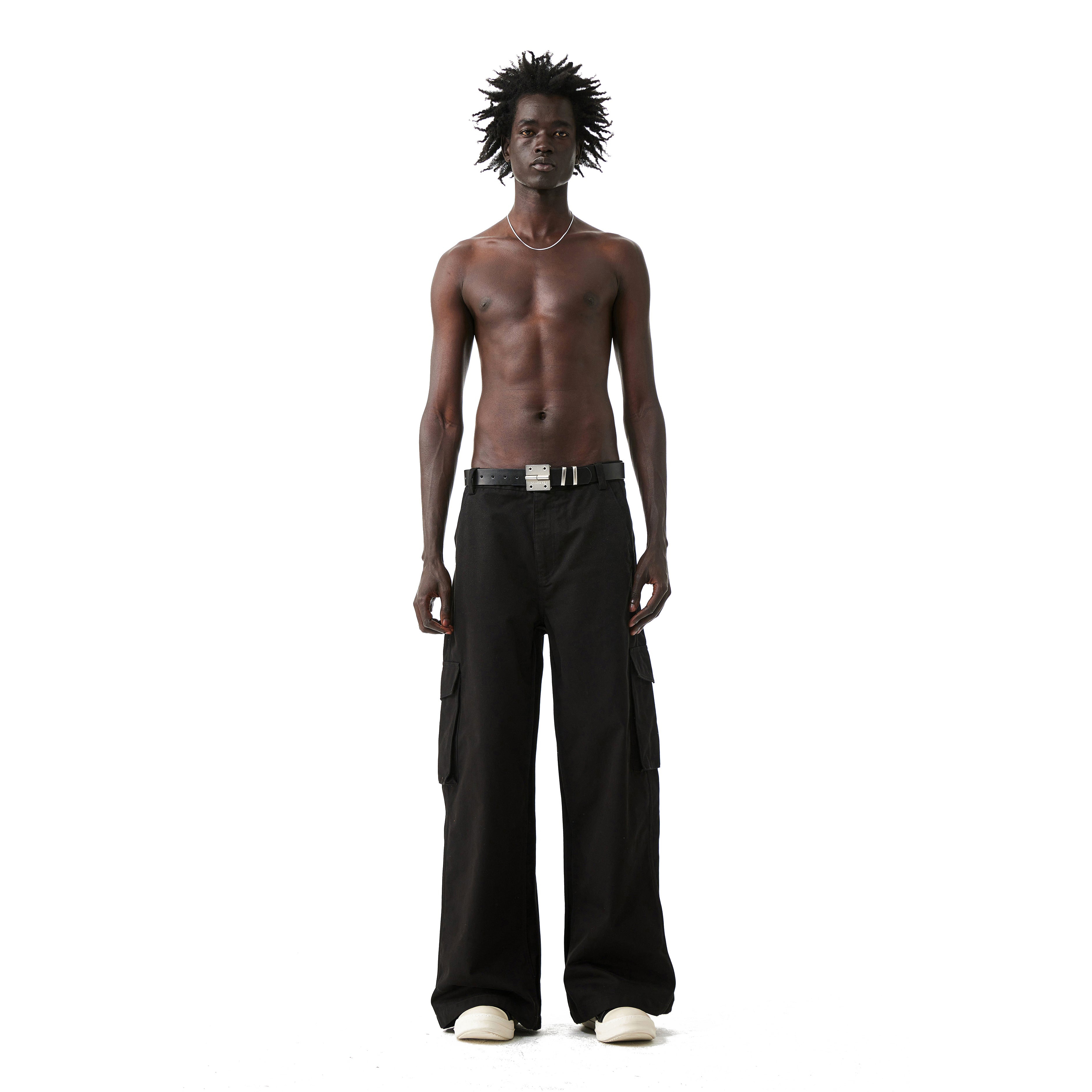 YJ1NGZYZJ 男女同款黑色工装口袋长裤宽松直筒裤新款阔腿裤运动裤