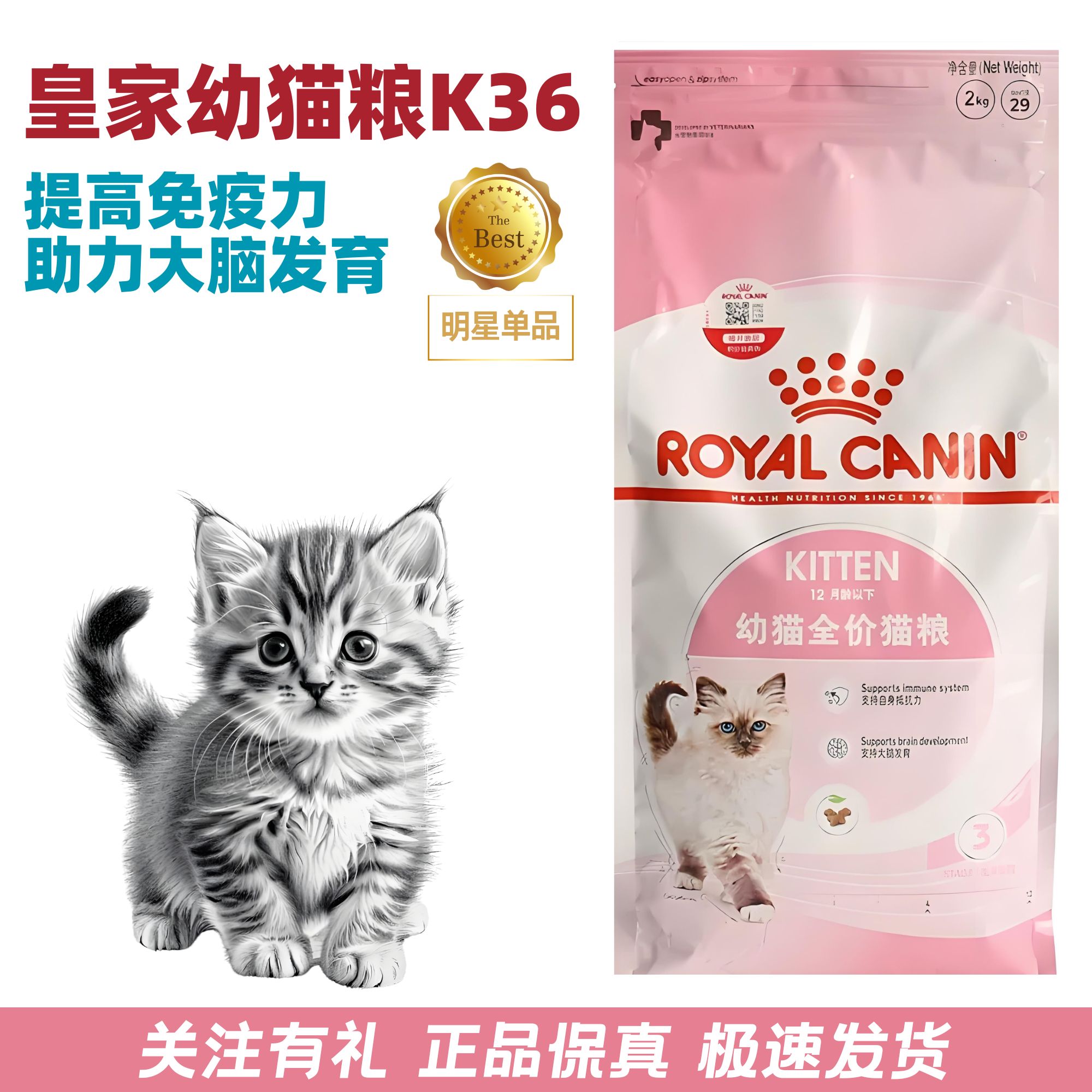 皇家K36全价幼猫粮提升免疫营养