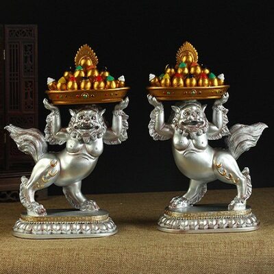 适用藏式吉祥摩尼宝狮子摆件佛前摆件摩尼宝法轮藏传密宗佛a2564