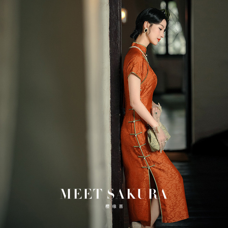 古法平裁旗袍2023新款一片式全开襟真丝桑蚕丝年轻款高端气质夏季