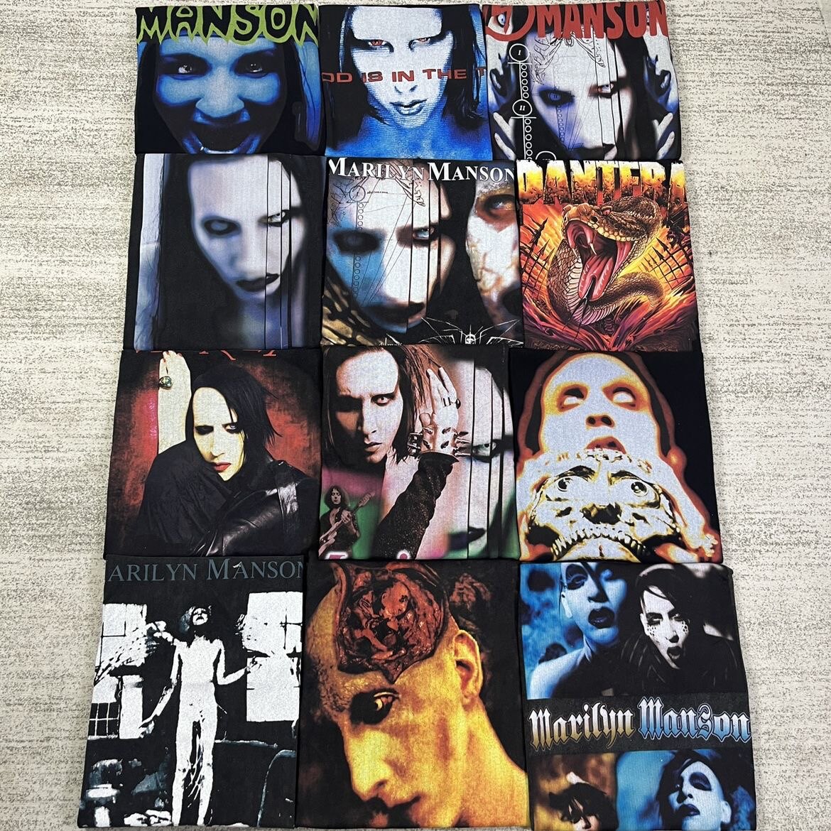 vintage正确版本240g曼森合集水洗做旧vtg玛丽莲曼森高街圆领短袖