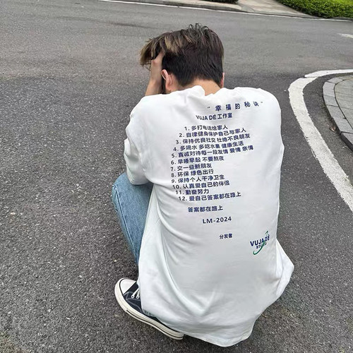 幸福的秘诀中文vujade标语短袖T恤男款上衣 230克cleanfit vibe风