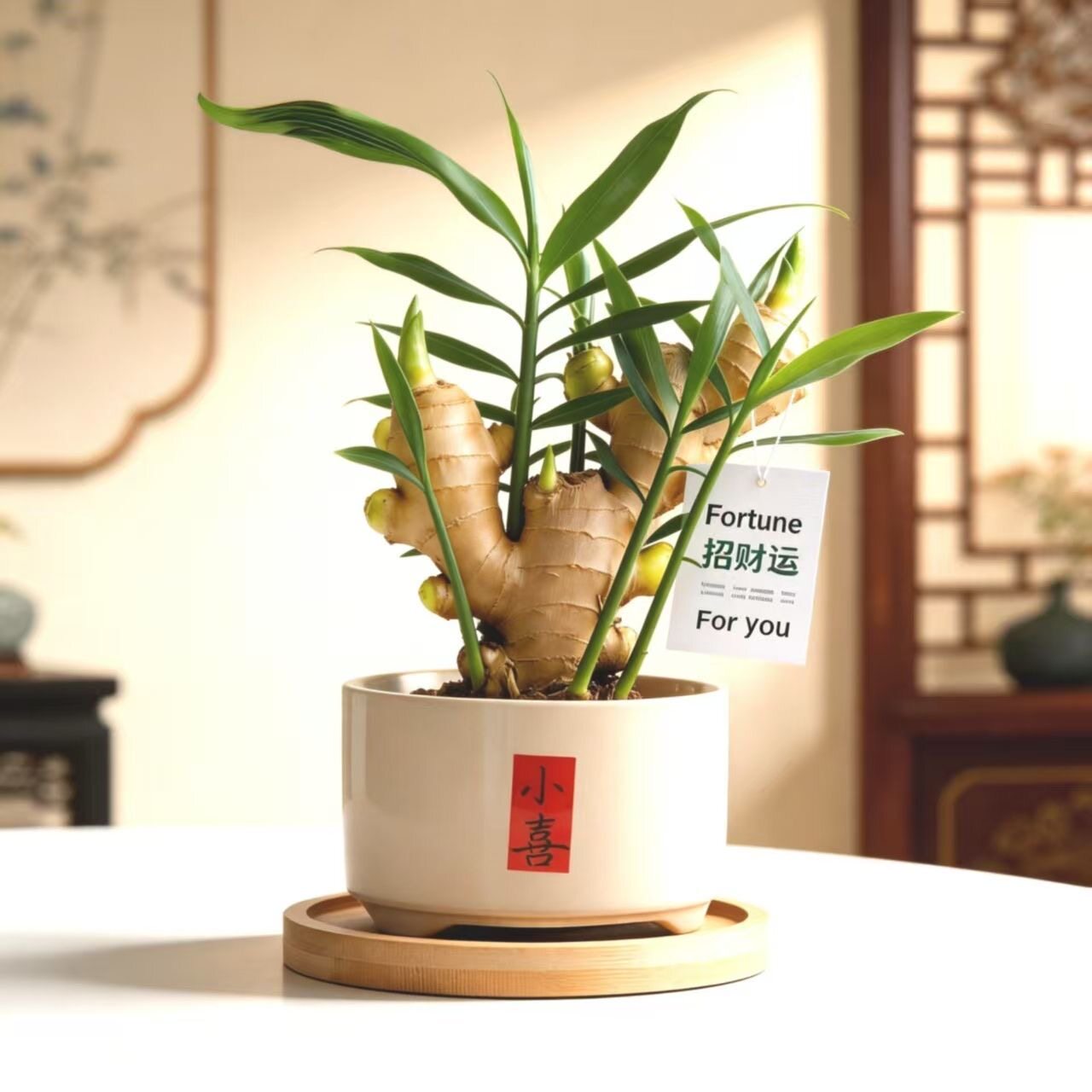 禄根姜带盆栽带芽招财送土办公桌室内桌面好养绿植物国风灵草旺运