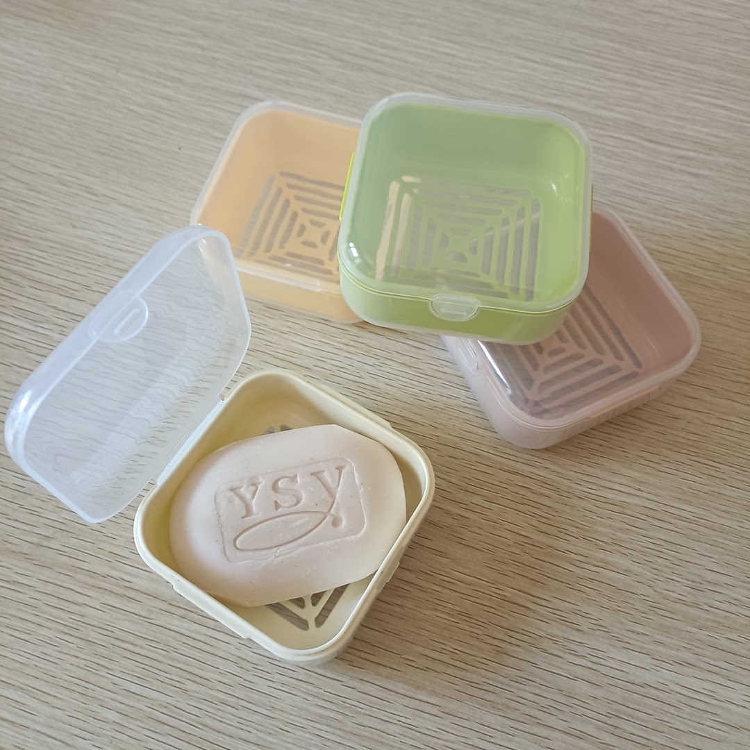 韩式香皂盒加厚双层沥水翻盖透明方形收纳盒旅行便携手工肥皂架