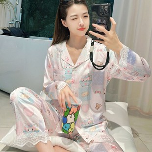 2025秋季 可爱卡通冰丝睡衣女印花甜美减龄长袖 家居服网红爆款