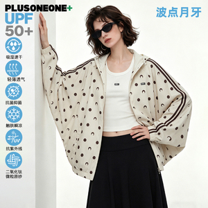 PLUSONEONE夏轻运动波点印花UPF50+凉感原纱宽松蝙蝠袖防晒衣外套