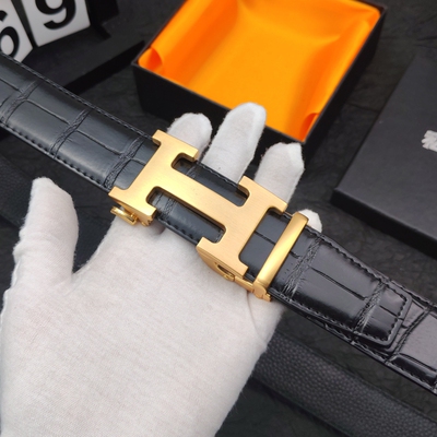 头层牛皮H扣自动扣皮带男士皮鳄鱼纹腰带真皮高档商务正装裤腰带