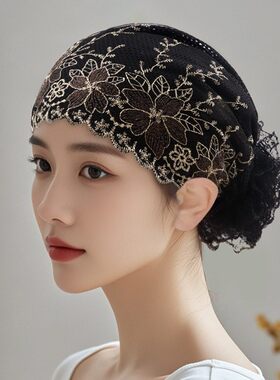 镂空蕾丝帽子花朵包头帽女士包头巾帽中老年人妈妈遮白发透气薄款