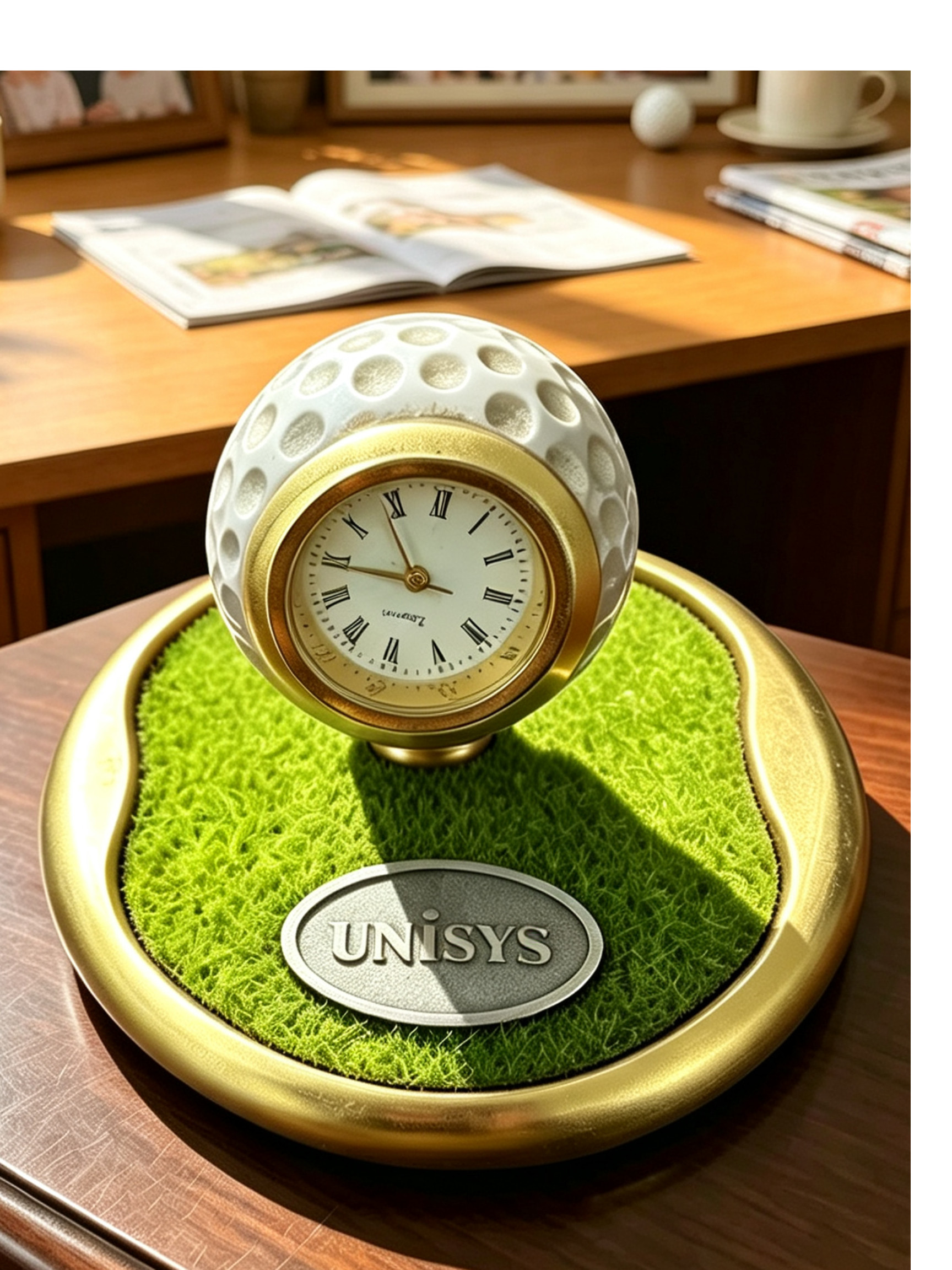 UNISYS高尔夫球造型电子表摆件底座直径约10厘米高度约8厘米