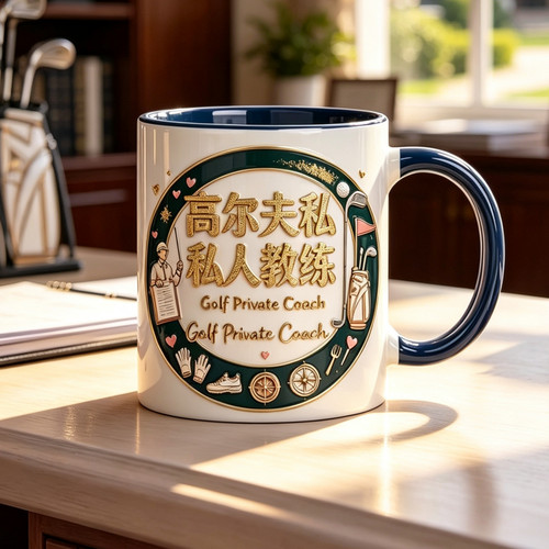 高尔夫私教马克杯两只装2D平面仿3D浮雕陶瓷330ml水杯收藏礼品