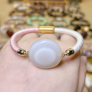 纯天然原矿稀有白色羊板眼精编AB款手绳