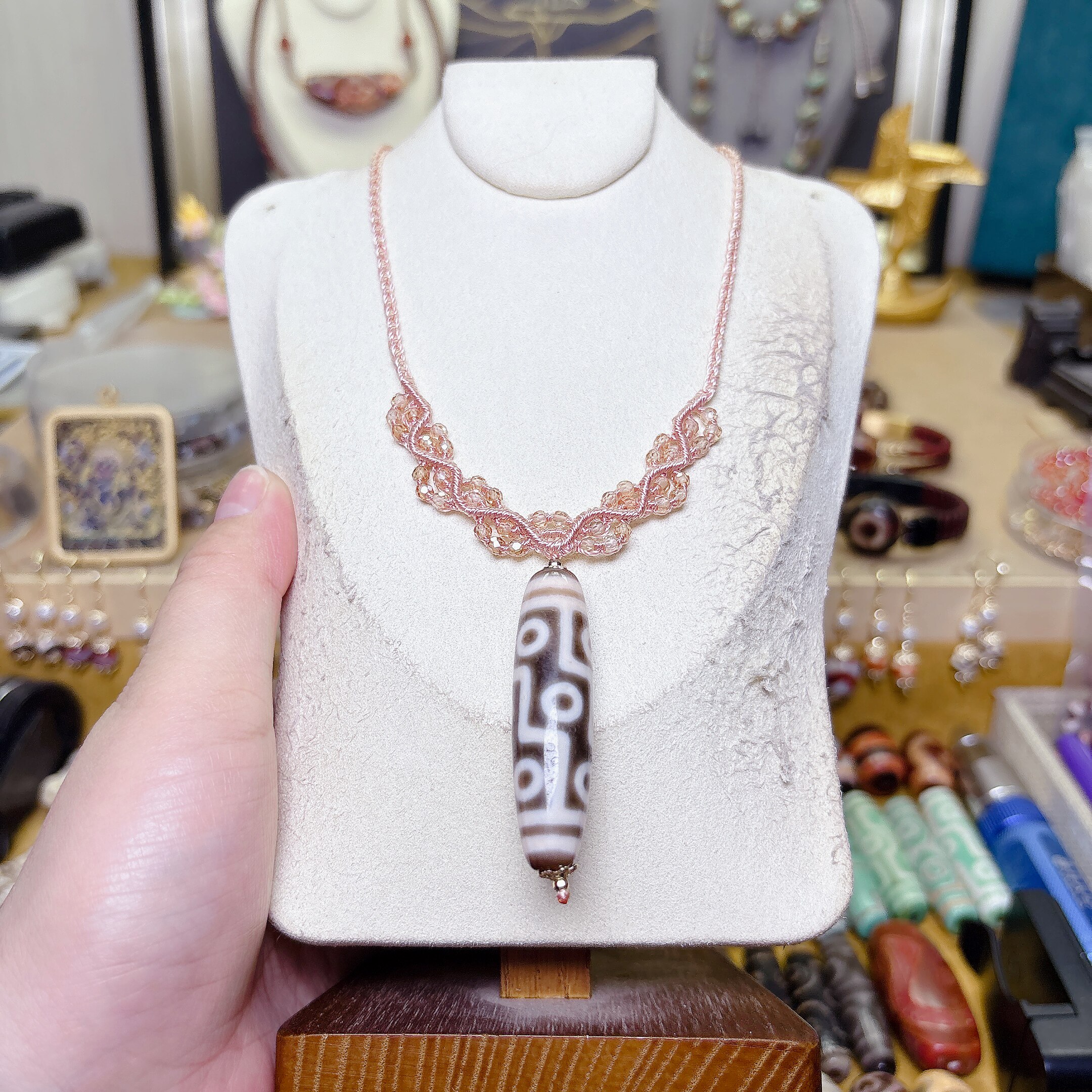 行运精品满珠沙九眼天珠精编锁骨项链绳