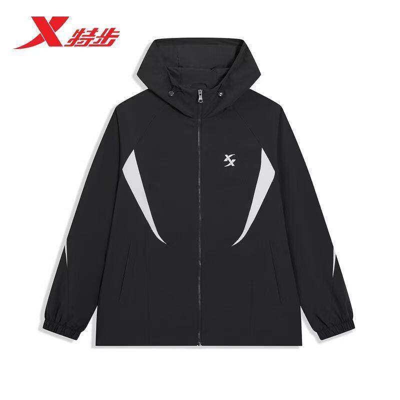 特步双层风衣男款2026春季新款运动防风梭织连帽外套974129150240