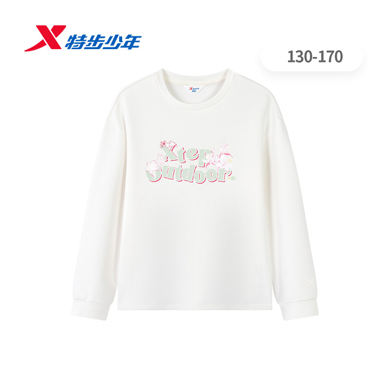 特步户外套头卫衣2026秋新款女大童宽松厚款针织卫衣674324204166