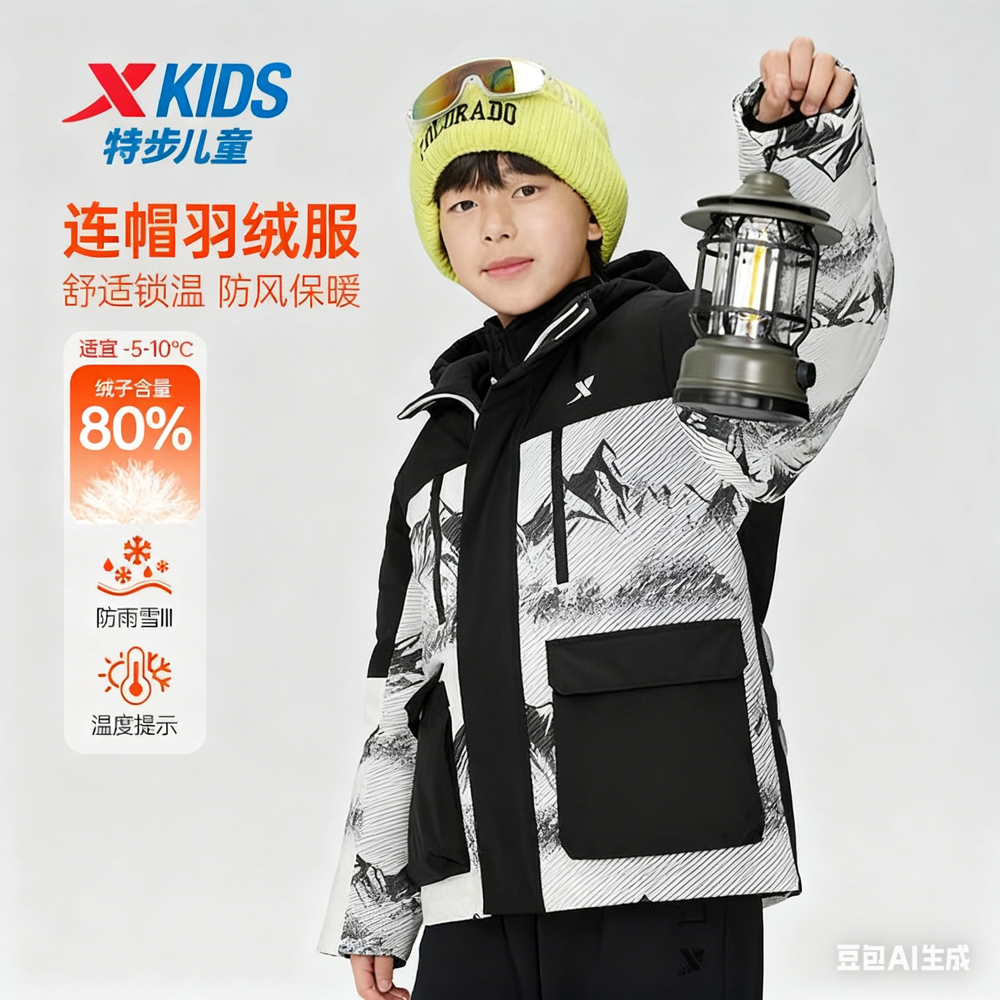 特步儿童羽绒服2025冬季新款男大童加厚保暖连帽外套675425194123