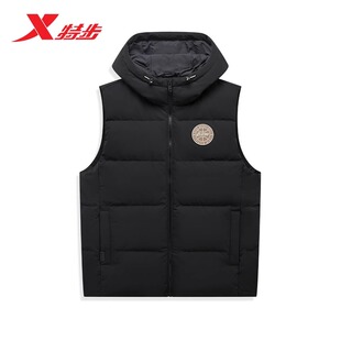 特步羽绒马甲男款2024冬季新款背心连帽篮球宽松保暖运动上衣薄款