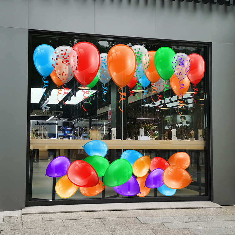 商场酒店店铺服饰店庆祝开业店庆橱窗装饰彩色气球主题静电贴膜