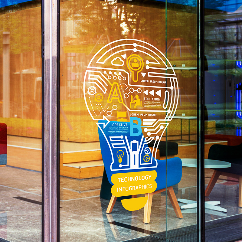 培训机构办公室创意场所矢量图片灯泡主题橱窗玻璃贴纸静电贴膜