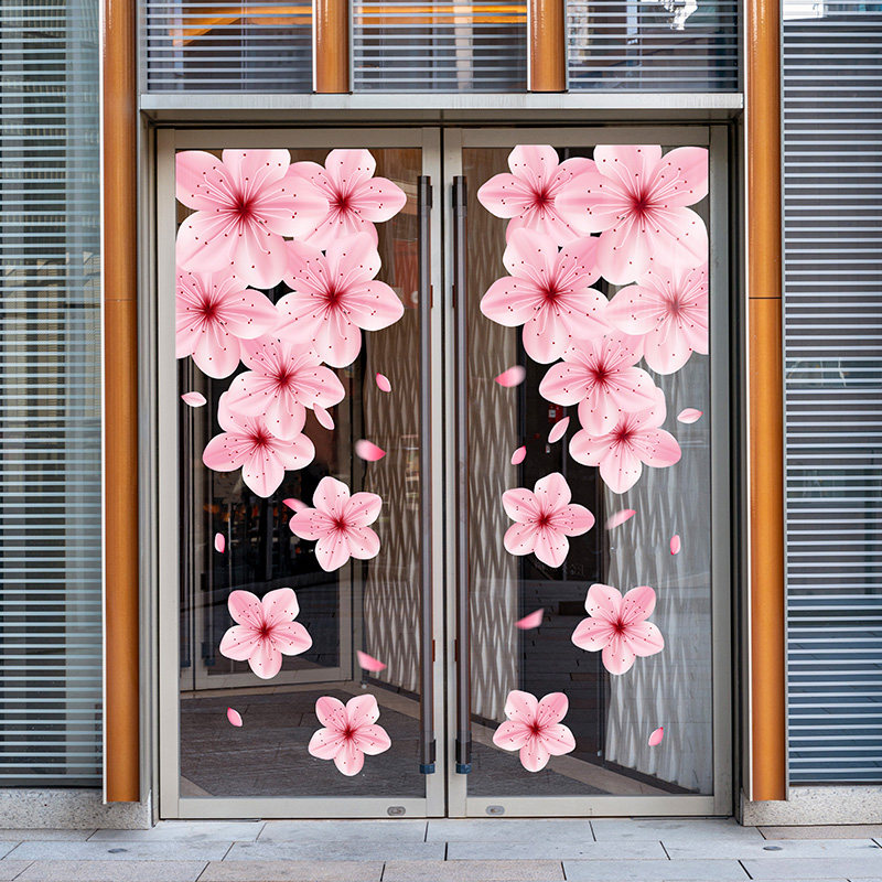 商场酒店女装服饰店餐厅橱窗春季樱花创意落地窗玻璃贴纸静电贴膜