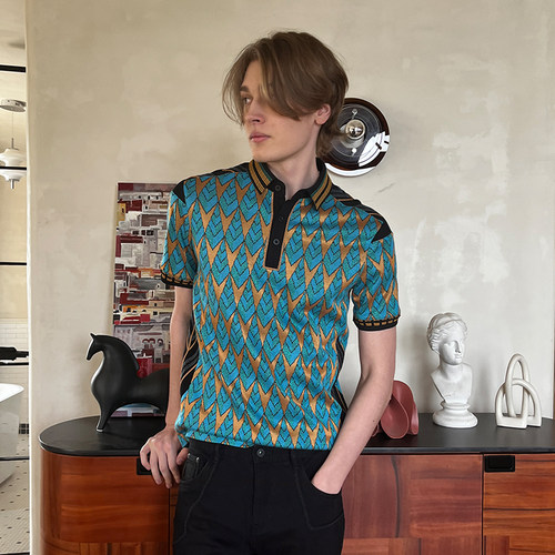 AMK撞色菱格纹翻领polo衫潮流