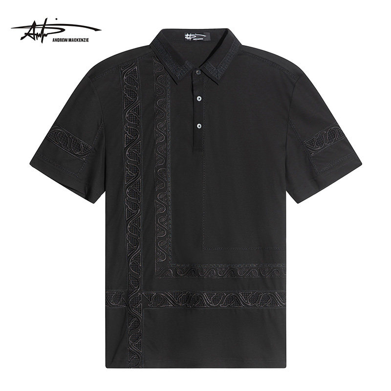 ANDREW MACKENZIE男士 夏季款休闲舒适POLO领纯棉短袖衬衫T恤上衣